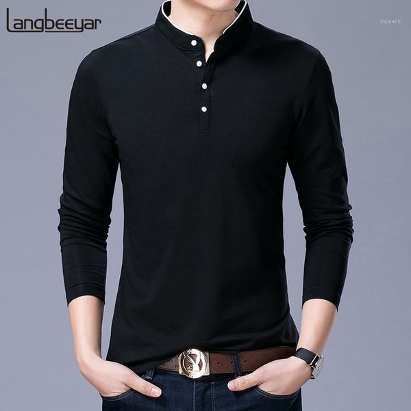 

sell 2020 new fashion brand clothing shirt mens mandarin collar long sleeve slim fit boys polos casual men's clothing1, White;black