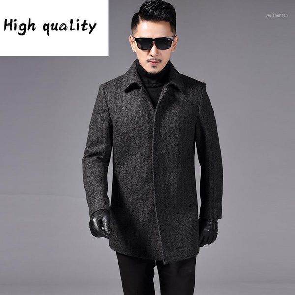 

the in winter of 2020 men upset with cotton wool coat lapels single-breasted middle-aged father cloth trench coat1, Black