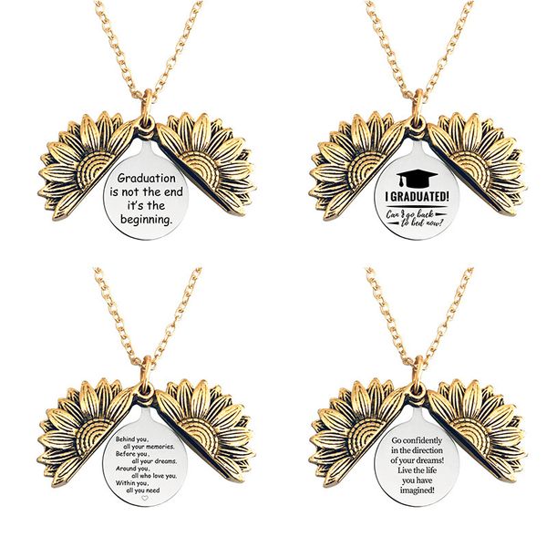 

antique gold plated stainless steel pendant necklace open locket sunflower 2022 graduation season lettering intial necklaces, Silver
