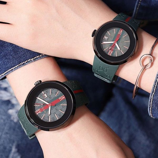 

silicone personality trend neutral batch calendar men's couple sports strap watch 2021st0y, Slivery;brown