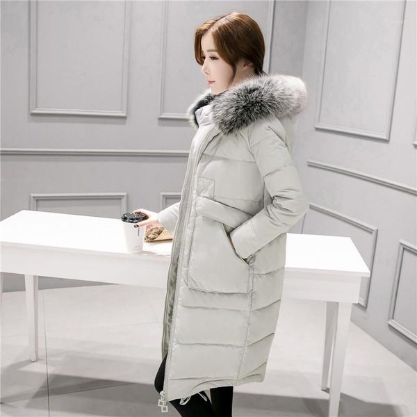 

women's down & parkas winter women jacket 2021 medium long thickening ladies fur collar hooded slim high grade cw2611, Black