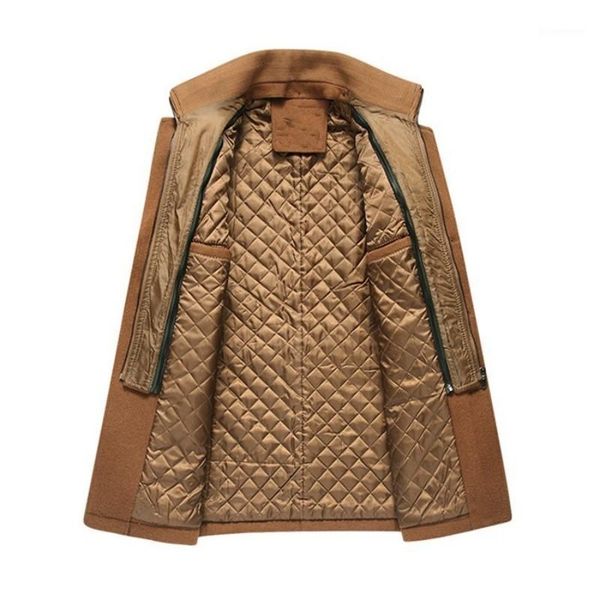

winter mens thick padded woolen jacket plus size autumn overcoat stand collar mid long coat wool blends slim fit outwear coats1, Black
