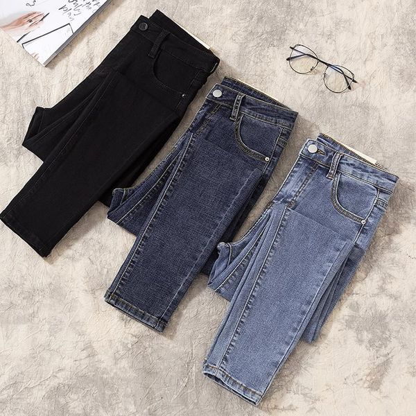 

spring women black jeans vintage high waist women denim pants high elastic skinny pencil stretch jeans femme plus size 25-38, Blue