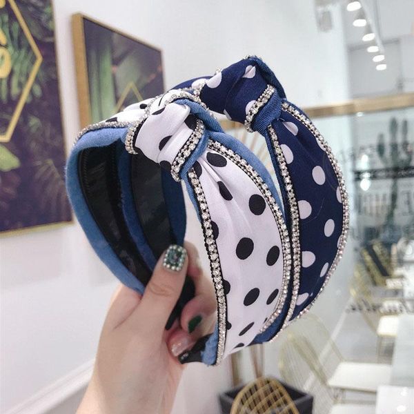 

hair accessories korea denim fabric wave point knotted bands for women rhinestone headband boutique lady hairband head wrap