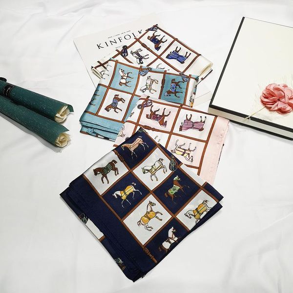

scarves 4 color handmade curled twill silk 70*70cm square scarfs hijab scarf pony print foulard head shawl, Blue;gray