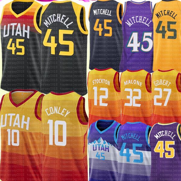 

2021 donovan 45 mitchell jersey rudy 27 gobert mike 10 conley jersey john 32 malone 12 stockton basketball utah jerseys, Black;red