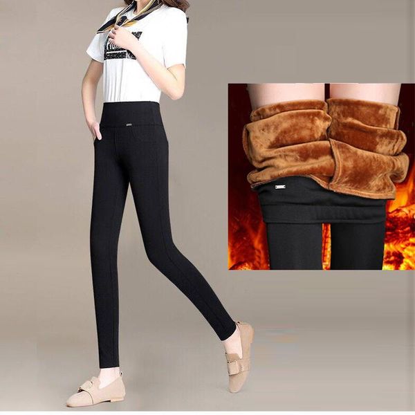 

women's leggings winter women plus size high elasticity solid slim ankle-length legging lady korean style all-match sweet pants, Black
