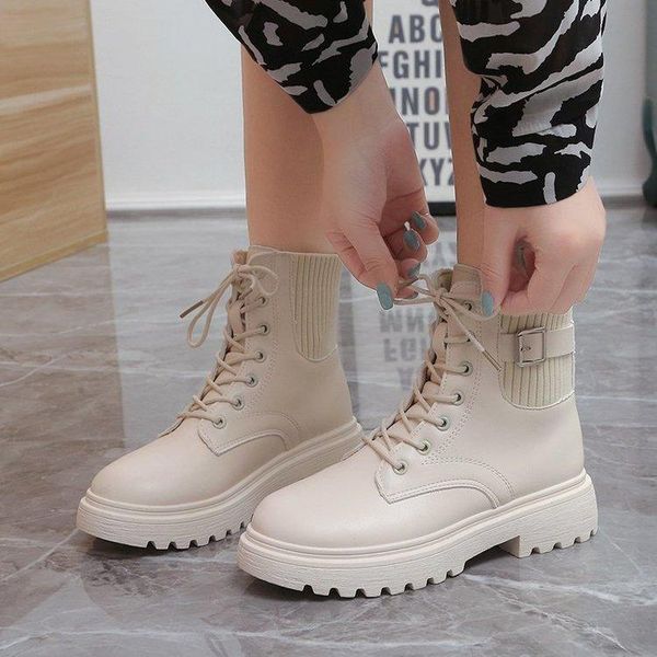 

mustarr boots white black pu leather ankle women autumn winter round toe lace up shoes woman fashion motorcycle platform botas