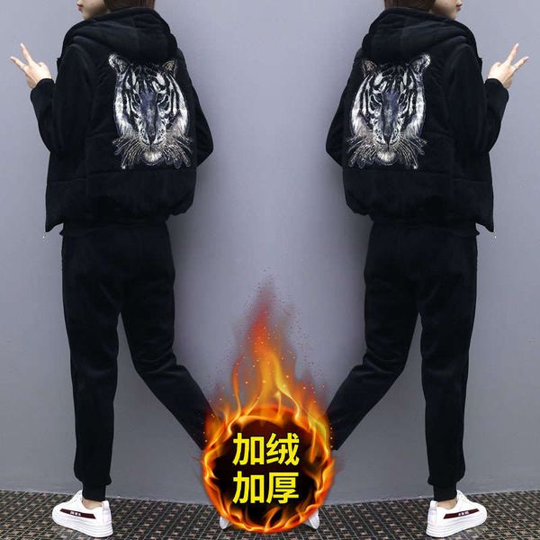 

large women's three piece suit pants with thin appearance in autumn and winter, Black