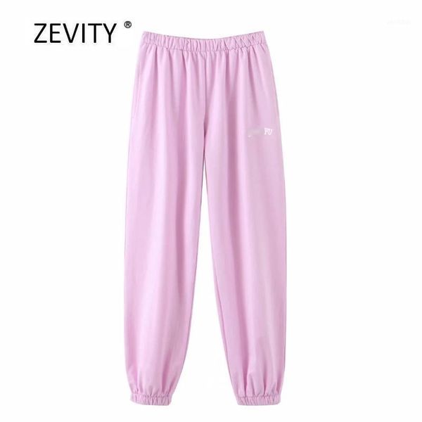 

zevity new women fashion letters embroidery pink jogging pants chic female elastic waist casual pantalones mujer trousers p8571, Black;white