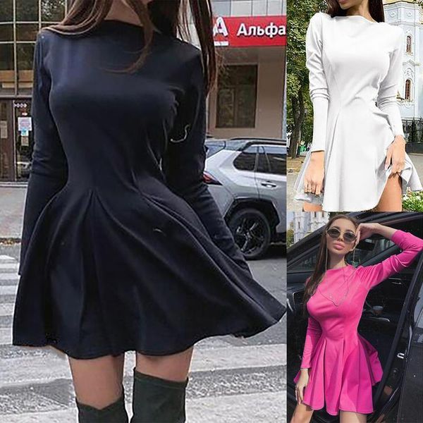 

fall winter long sleeved dress elegant belt vintage round neck pullover woman dresses red wine color christmas party clothing1, Black;gray