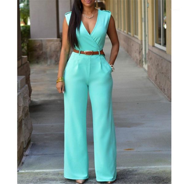 

wholesale- fashion big women sleeveless maxi overalls belted wide leg jumpsuit 8 colors s-xxl long pants1, Black;white