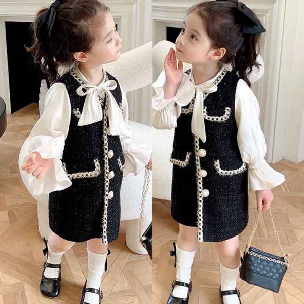 

wholesale ins kids girls princess patchwork dress new fashion party costumes kids bowtie casual outfits baby lovely suits for 2 7y, Red;yellow