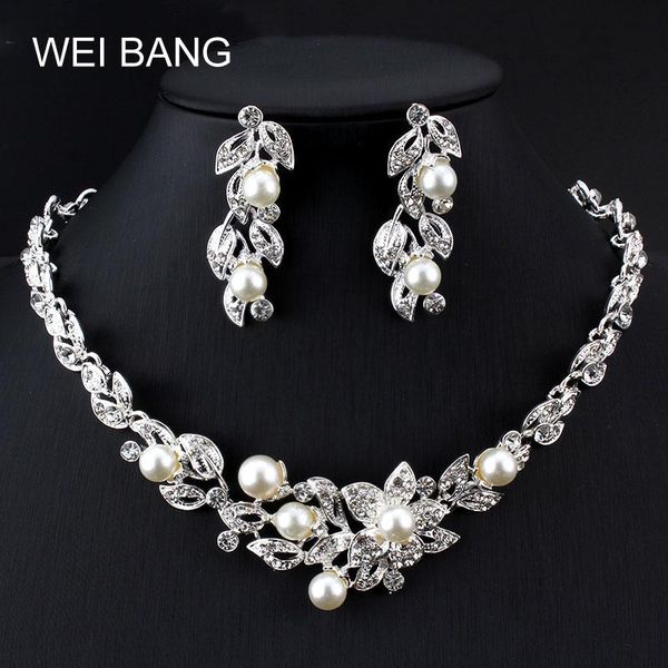 

earrings & necklace weibang wholesale silver color flower wedding bridal crystal rhinestone vintage and earring jewelry set holiday gifts