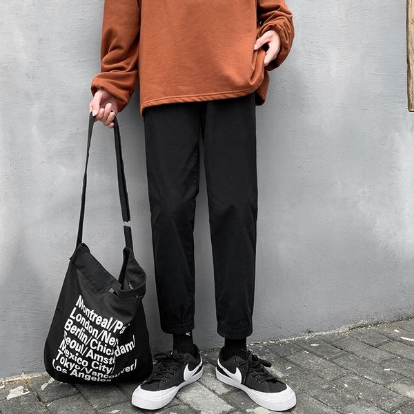 

autumn and winter new casual 2020 small foot harun thank you slim long pants men's korean trend, Black