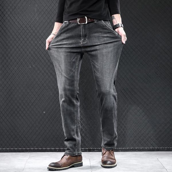 

classic men casual mid-rise straight denim jeans long pants comfortable trousers loose fit new brand menswear man's jeans, Blue