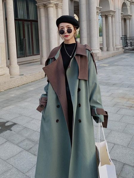 

2020 new winter over knee wool coat women korean cashmere thickened warm loose patchwork double-breasted woolen jacket female1, Black