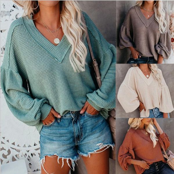 

women's sweaters 2021 autumn and winter casual fashion loose v-neck ladies sweater lantern sleeve sports trend bottoming shirt, White;black