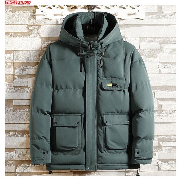 

dropshipping 2019 streetwear high collar solid cargo jacket winter male warming outwear winter mens hooded thicken coats1, Black;brown