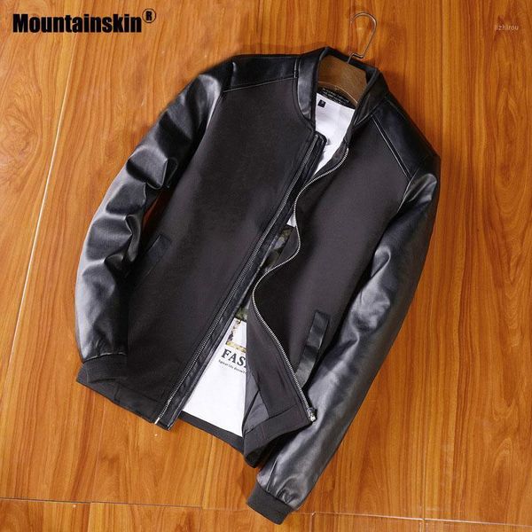 

mountainskin new jacket men's pu patchwork jackets spring autumn faux leather coat slim fit fashion male motorcycle coats sa6781, Black;brown