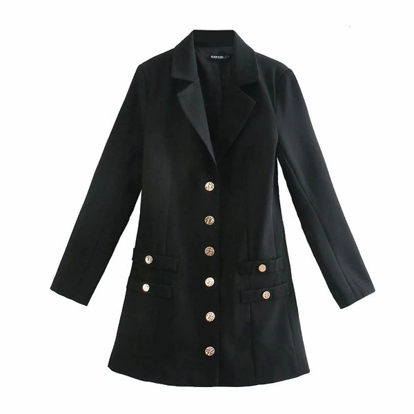 

2021 women new black elegant chic gold double-breasted blazer dress long sleeve notched slim dresses, Black;gray