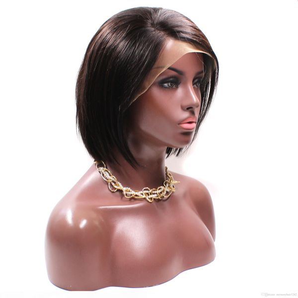 

короткий боб 08" парик человеческих волос шнурок фронта remy vrigin short natural color женщина активность спрос ручной, Black;brown