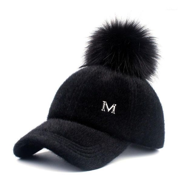 

baseball cap letter  big pom pom hat women autumn winter hat fashion thick warm ladies hat1, Blue;gray