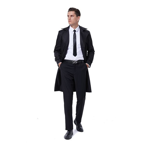 

new spring autumn double breasted knee length middle aged and young men's british slim super long coat korean windbreaker, Tan;black