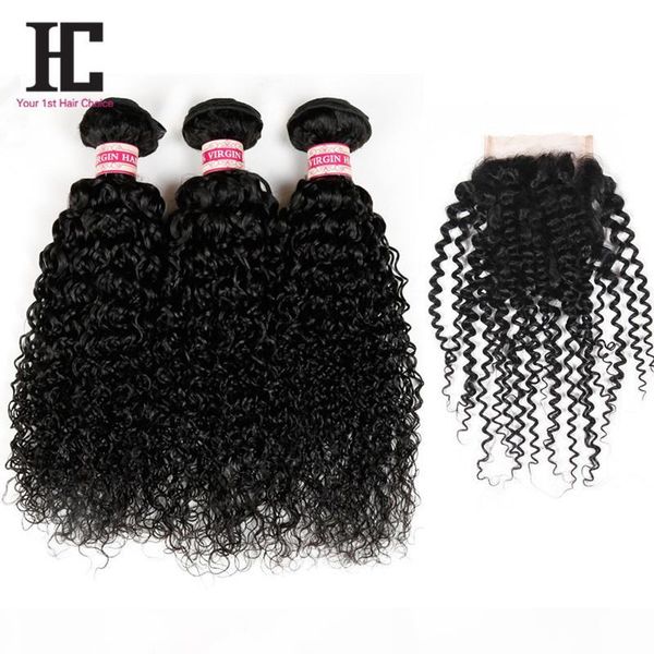 

7a brazilian virgin hair with closure brazilian kinky curly virgin hair with closure 2016 fashion moda hair 3 bundle deals with closure, Black