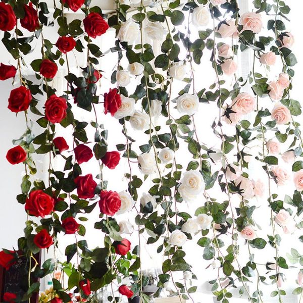 

1.8m 3 color artificial flower vines wedding decor rose fake flowers rattan string garden hanging garland silk flower plant leaf