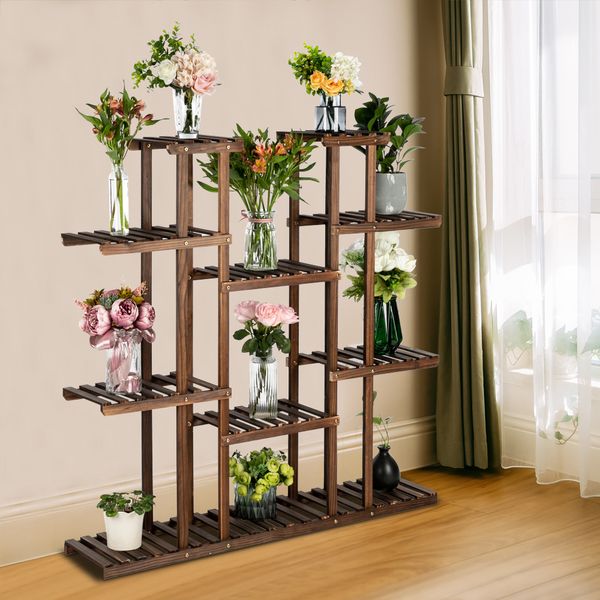 

bamboo wooden 6 tiers plant stand garden planter flower pot stand with tools outdoor courtyard planter stand