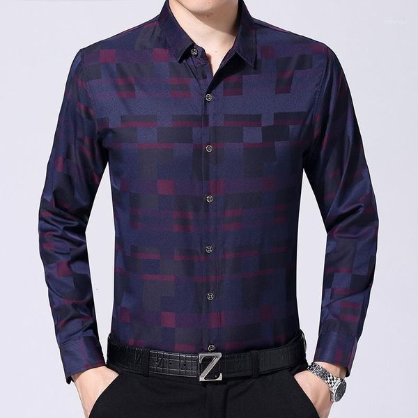 

quality gradient plaid men dress down shirt mens business casual striped slim fit shirts clothing long sleeve camisa masculina1, White;black