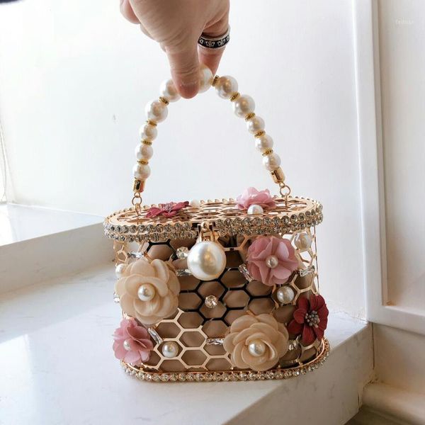 

flowerl vintage women evening bag metal hollow out diamond banquet party shoulder & crossbody bags wedding clutch cage handbag1