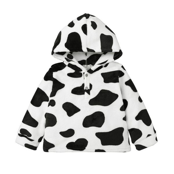 

clothing sets toddler kids baby boys girls flannel cow printed button hoodie jacket coats autumn and winter coat outwear, White