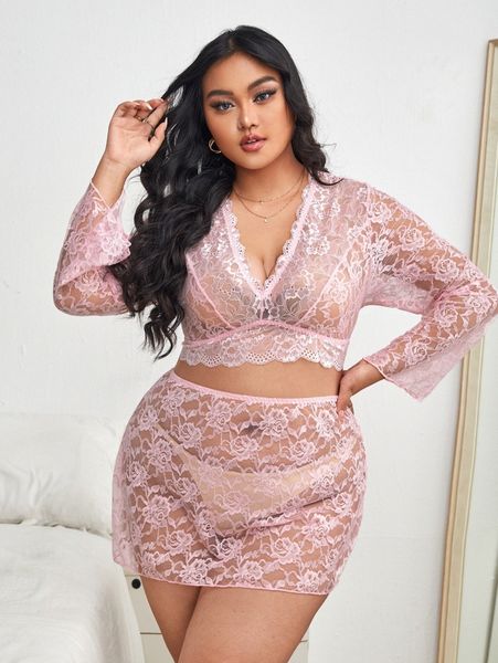 

plus floral lace bralette with skirt x0sl#, Black;white