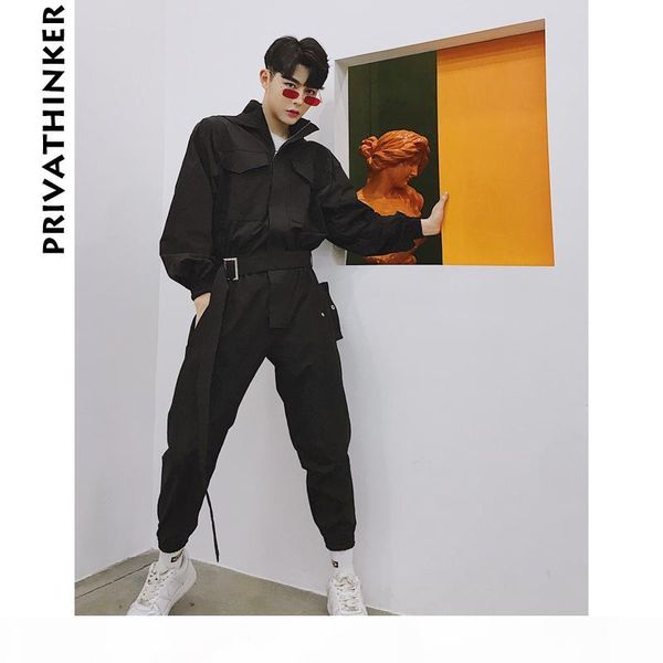 

men casual jumpsuit man multi-pocket hooded hip hop overalls male one piece long sleeved autumn trousers, Black