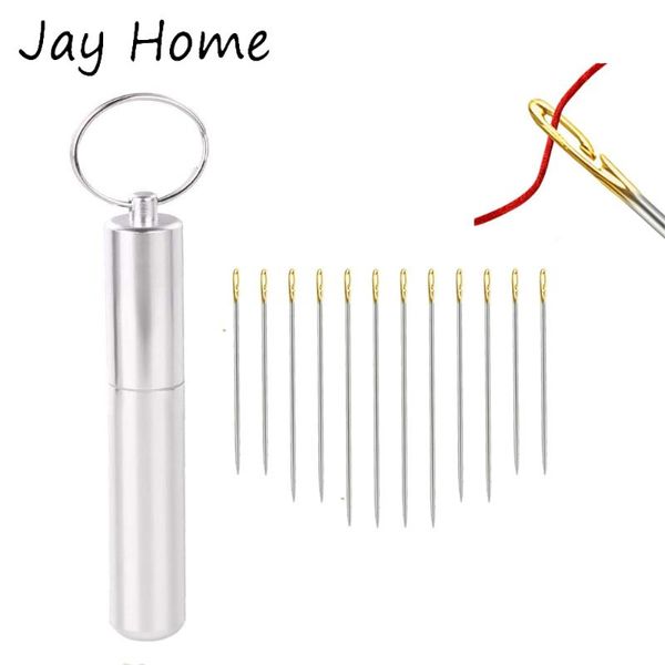 

sewing notions & tools stainless steel needles self-threading yarn embroidery needle case for diy crafts hand, Black