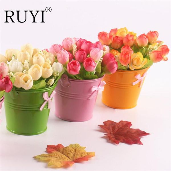 

mini cute iron vase with silk daisy flowers artificial rose flower one set for home table decoration or office decorative