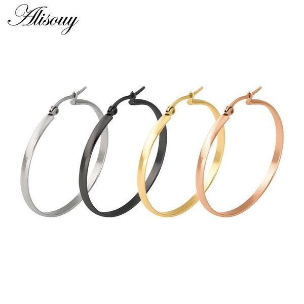 

alisouy 2pcs big circle round earrings stainless steel cambered hoop earrings women men party jewelry boucle d'oreille femme, Golden;silver