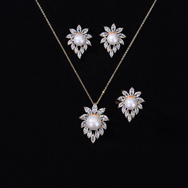 

jewelry sets hadiyana leaf shape retro style pearl luxury dignified wedding bridal zirconia jewelry set cn1325 conjunto de joyas, Silver