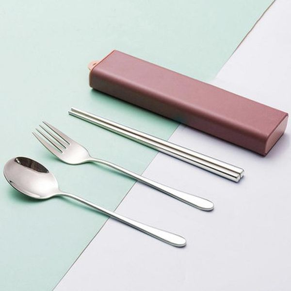 

portable travel tableware set 304 stainless steel spoon and fork set nordic style flatware with box dinner tools for kid school h wmtpmi