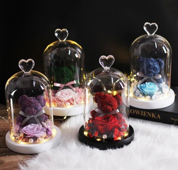 

teddy bear rose flowers in glass dome christmas festival diy home wedding decoration birthday valen wmtgue xhlight