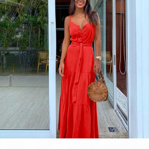 

solid color summer slip dress v neck tie waist maxi dress fashion women clothes will and sandy gift, Black;gray