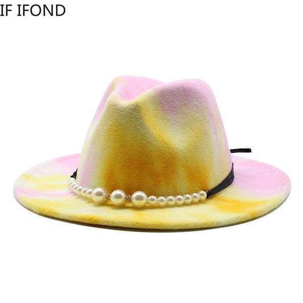 

wide brim hats tie dye fedora hat winter autumn fashion pearl gentleman elegant lady sombrero jazz cap, Blue;gray