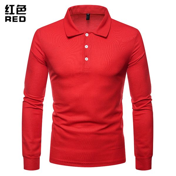 

men's fall/winter solid color lapel slim neckline buttoned long sleeve large size fashion t-shirt polo shirt, White;black