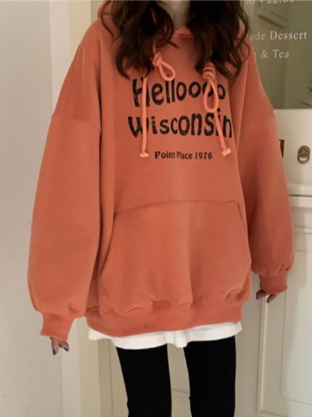 

women's 2021 hooded sweater autumn and new fashion plus velvet quilted female jacket loose lazy upper-tide style bjfj, Black