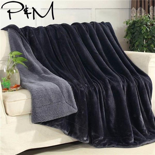 

papa&mima solid deep nordic winter thick warm cozy blanket throws sheet cover thread double-sided microfiber