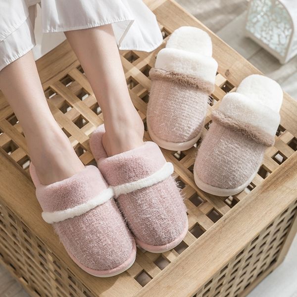 

winter new home women fur slipers solid cotton plush warm bedroom couple shoes comfortable indoor women furry slippers y201026, Black