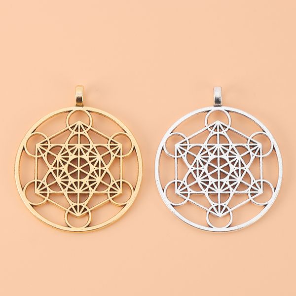 

20pcs antique gold/silver color archangel metatron cubes round charms pendants for necklace jewelry making accessories q1209, Bronze;silver