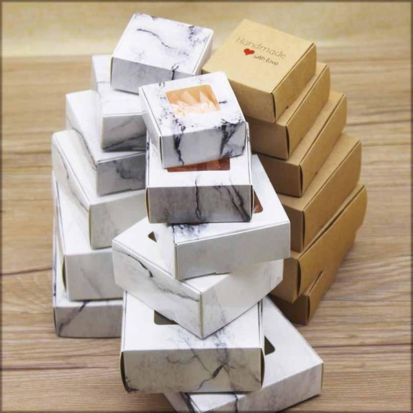 

20pcs diy handmade mutli size gifts boxes with window marbling style candy arts crafts package for wedding home party suppiles wmtlka
